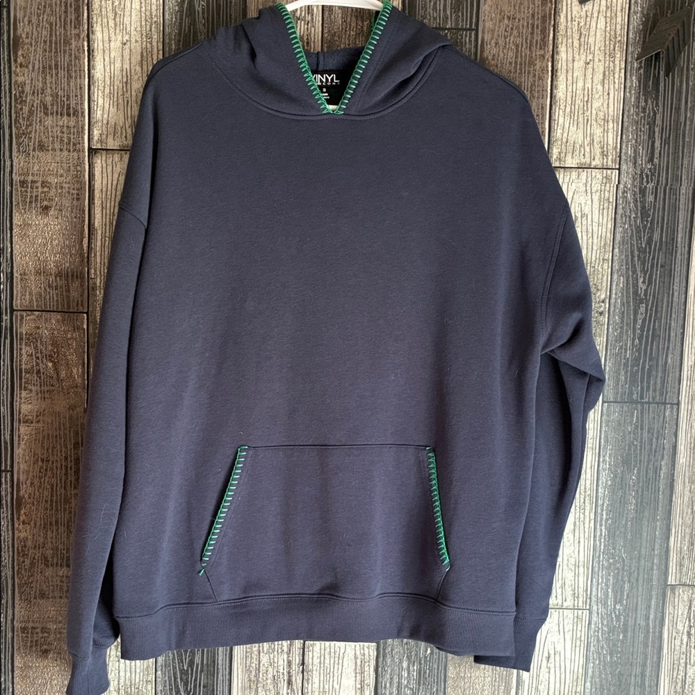 Women’s Oversized Navy Hoodie with Green Stitch Detail